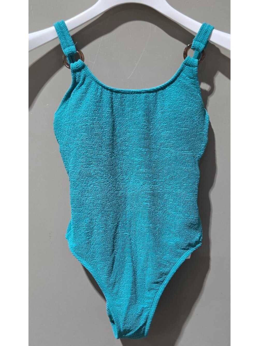 Shade & Shore Teal Pucker Textured & Ring Accent 1 Pc Swimsuit -- Large 12/14
